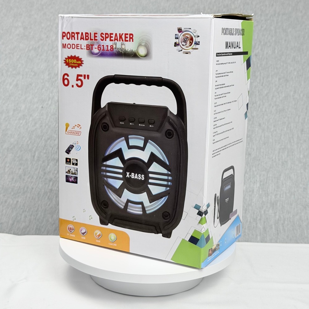 X-BASS Portable Bluetooth Speaker 6.5 inch LED Karaoke BT-6118 FM Radio USB TF